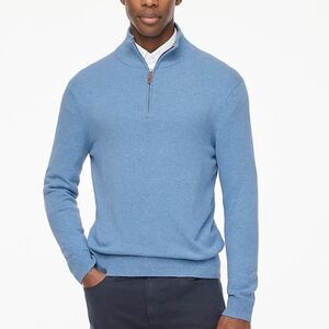 NWT J.Crew Cotton Quarter Zip Heathered Blue Pullover Sweater Sz L